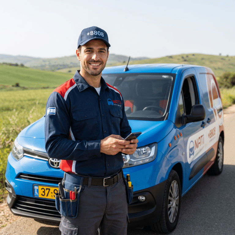 נהג רגוע מקבל שירות אספקת דלק לרכב דרך הביטוח בכל הארץ.