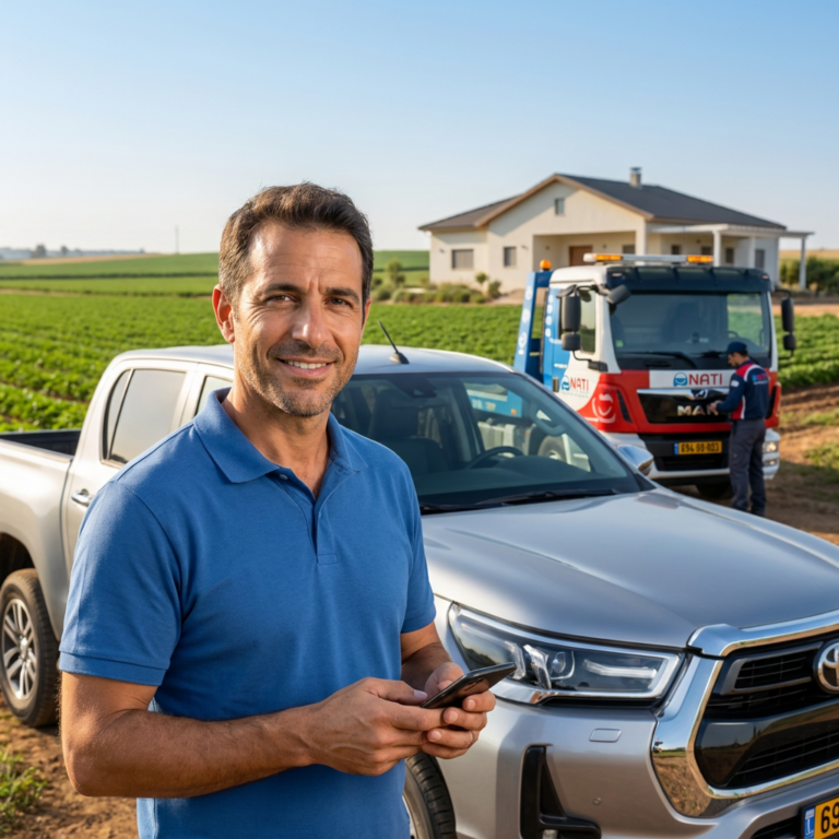 נהג רכב מקבל שירותי גרירה של הביטוח החקלאי בכל הארץ דרך נתי שירותי דרך