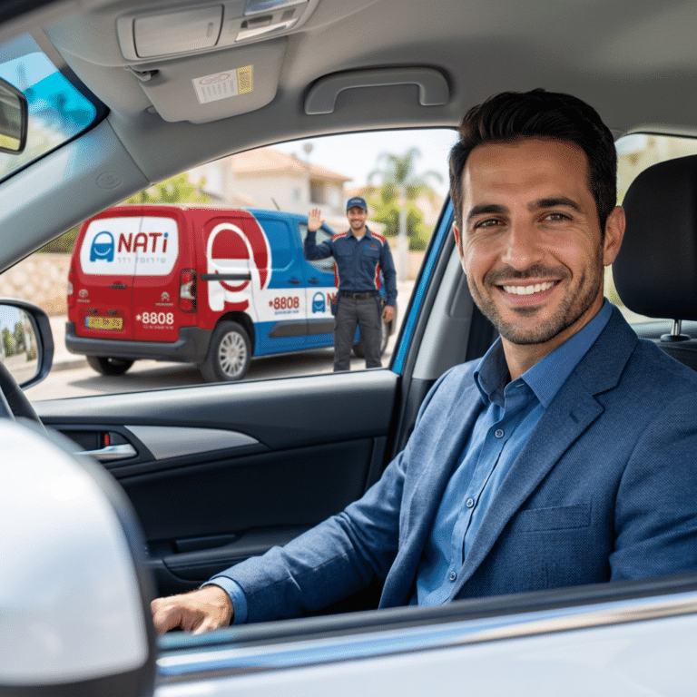 נהג רגוע מקבל מונית שירות מביטוח ישיר לאחר תאונה, שירות בכל הארץ.