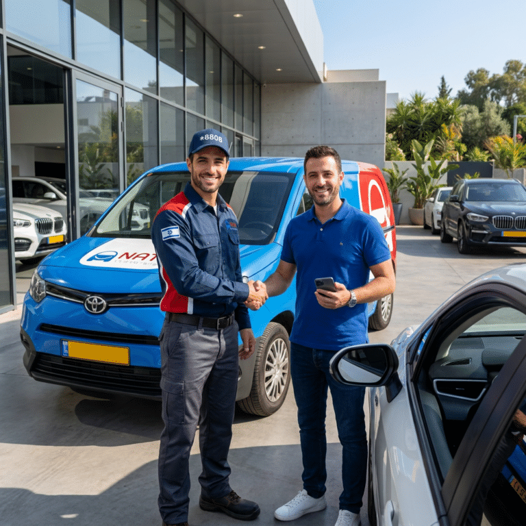 רכב פרטי לאחר החלפת מראות ופנסים ביטוח מנורה עם נתי שירותי דרך בכל הארץ