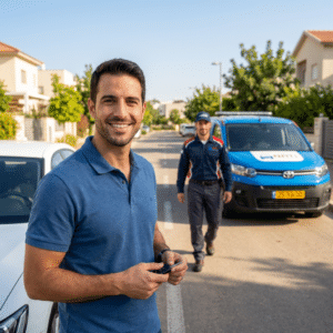 נהג מקבל מפתחות לרכב חליפי במסגרת שירות קבלת רכב חליפי ביטוח חקלאי בכל הארץ.
