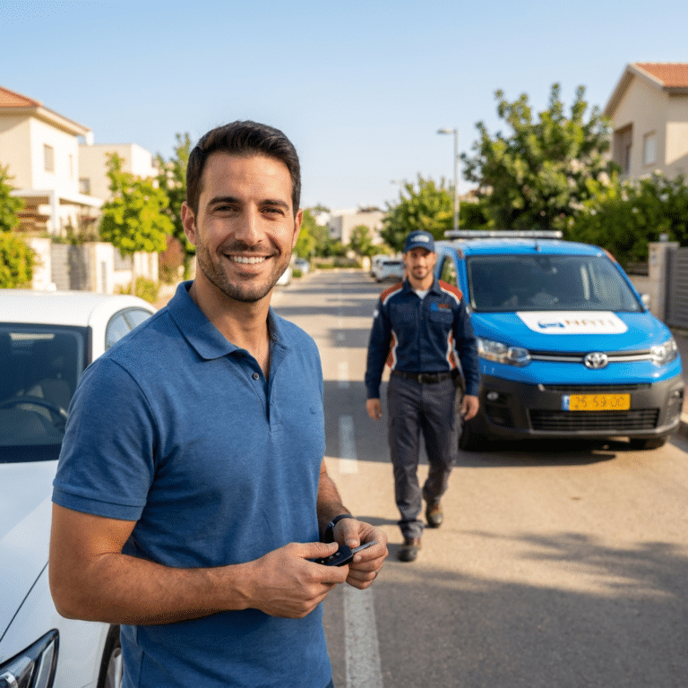 נהג מקבל מפתחות לרכב חליפי במסגרת שירות קבלת רכב חליפי ביטוח חקלאי בכל הארץ.